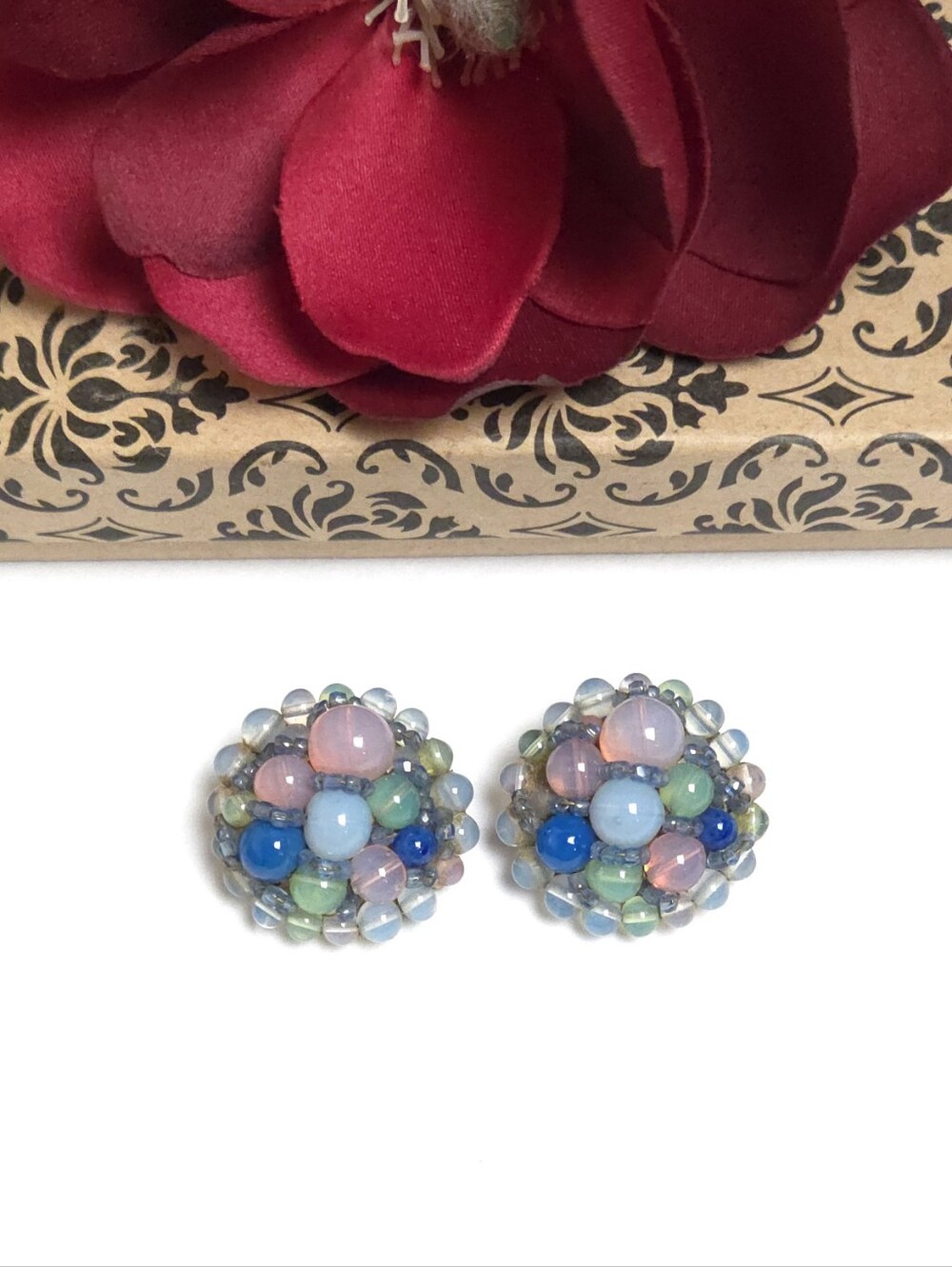 Vintage Coppola e Toppo Glass Beaded Cluster Earrings Clip on Italian Designer